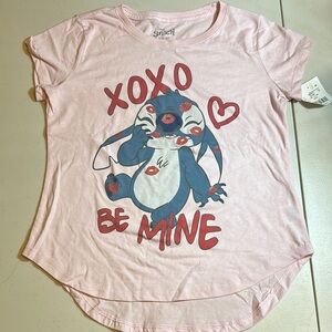 NWT Disney Pink Tee with Stitch kisses in size 14/16